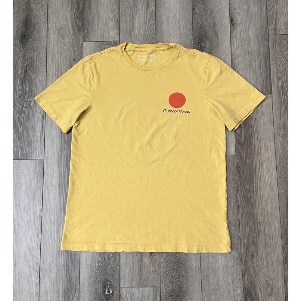Outdoor Voices Yellow Crewneck Cotton Short Sleeve Tee Mens Sz M Ribbed Neck